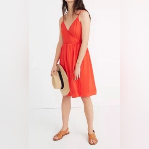 Madewell Sicily Bright Orange Spaghetti Strap Beach Cover Up Wrap Dress Medium - Picture 1 of 6